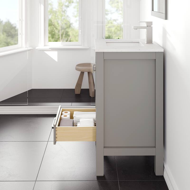 Eviva London 20"W x 18"D Gray Bathroom Vanity with Carrara Quartz Top