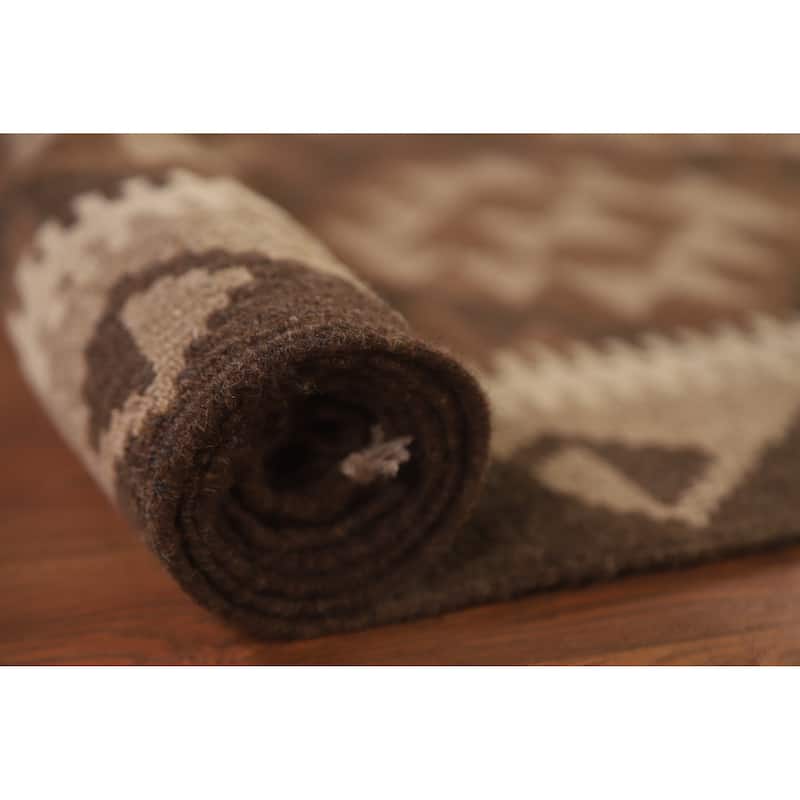 Brown Tribal Geometric Kilim Oriental Area Rug Flat-weave Wool Carpet - 5'3" x 8'1"