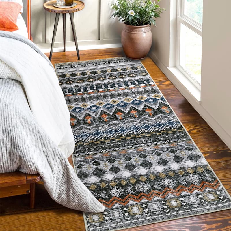 Garvee Boho Geo Low Pile Foldable Area Rug