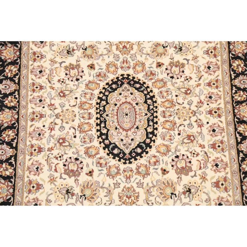 Wool/ Silk Vegetable Dye Floral Oriental Tabriz Area Rug Hand-knotted - 4'0" x 6'2"