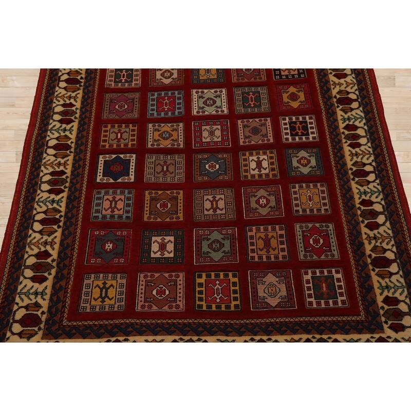 4'4''x6'3" Rust Shiraz Hand Knotted Wool Rug Tribal Panel Design - 4' 4'' x 6' 3''