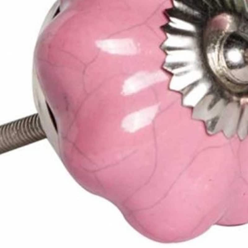 Ceramic Floral Round Knobs Set with Silver Finish and Screw