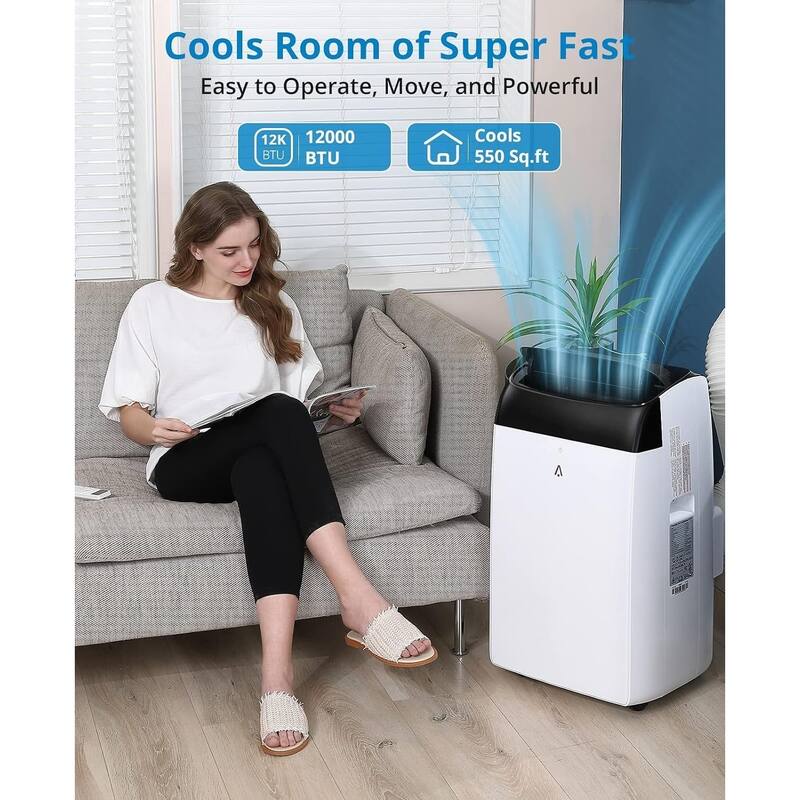 12,000 BTU Portable Air Conditioner with Remote Control for Rooms Up to 550 Sq Ft