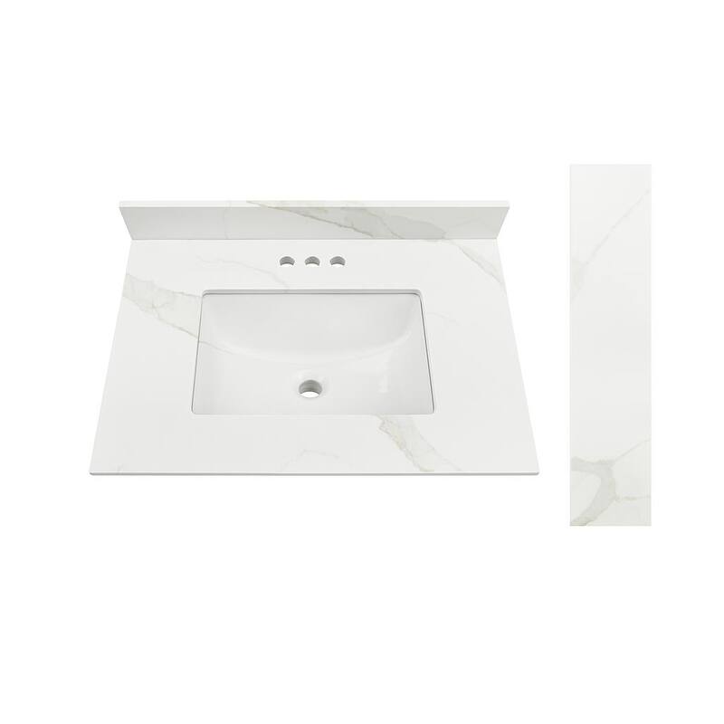 Design House Calesco Calacatta Quartz Bathroom Vanity Top and Side Splash Kit - N/A - Beige/Off-White/Grey - Centerset