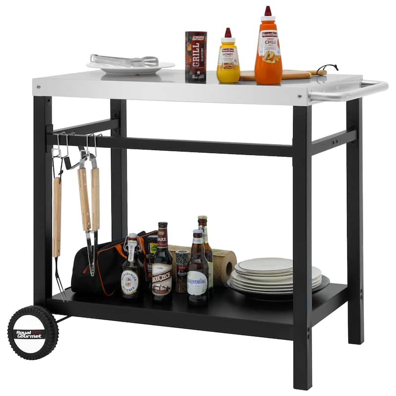 Royal Gourmet Double Shelf Movable Dining Cart Work Table with Handle