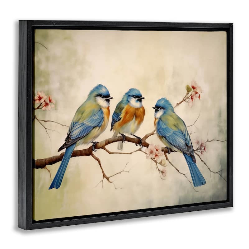 Stupell Bird Trio on Branch Framed Floater Canvas Wall Art Design By Arlington Prints