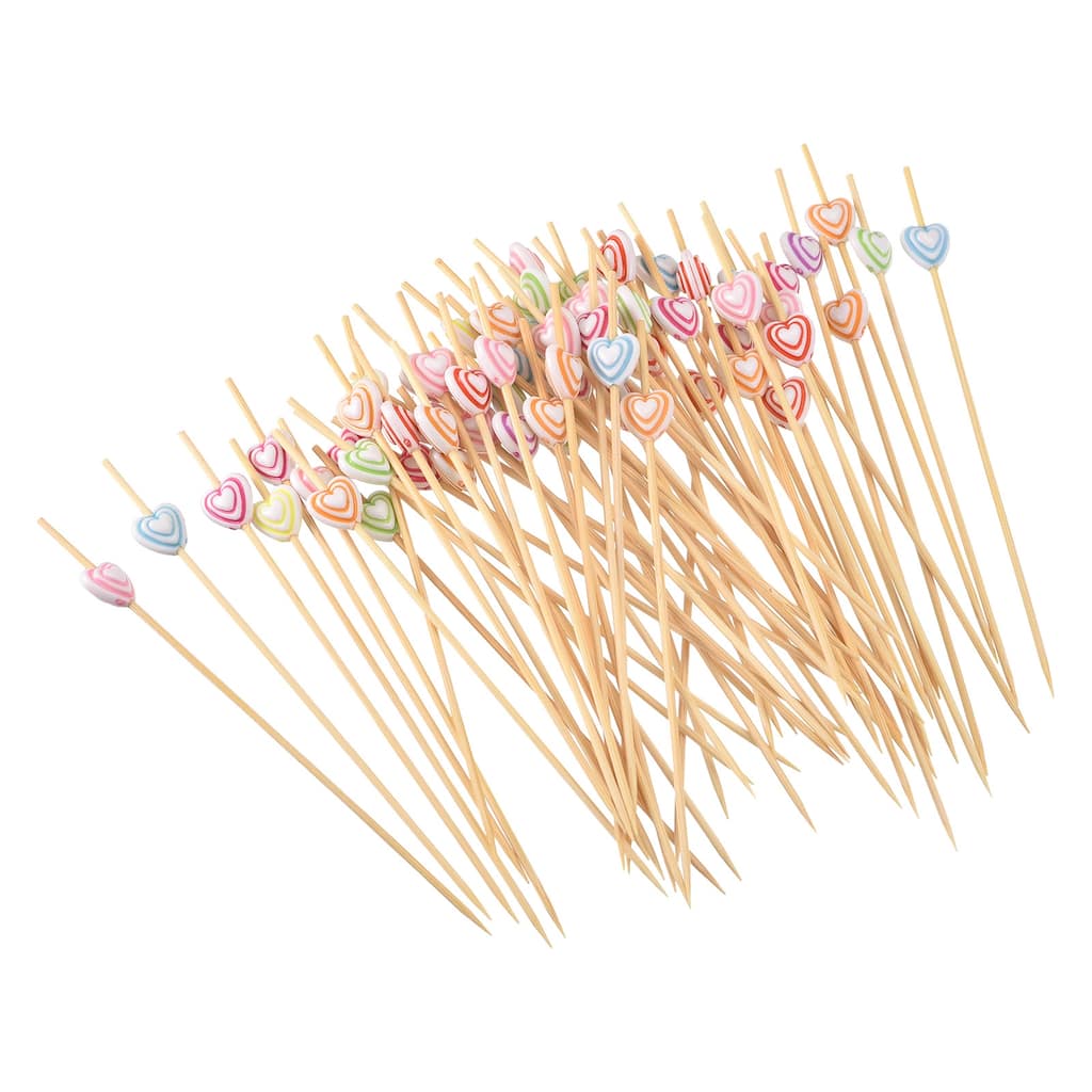 Bamboo Cocktail Toothpicks Heart Drink Pick Cocktail Skewers 100Pcs Multicolor - 4.72"