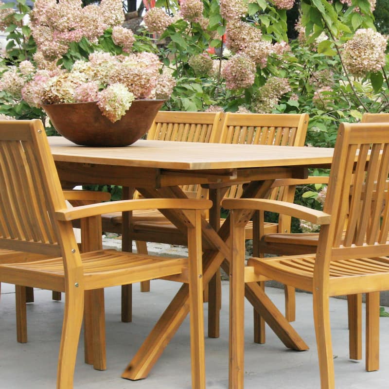 MAISON ARTS Acacia Wood 7/9-Piece Patio Dining Sets, Outdoor Dining Set with Expandable Teak Dining Table and Wooden Chairs