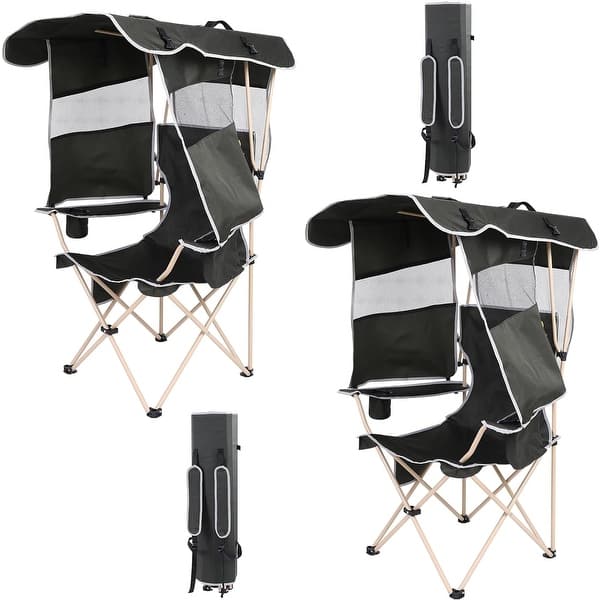 Camping Chair, Beach Chair with Canopy, Folding Camping Chair with Shade, with Cooler and Cup Holder