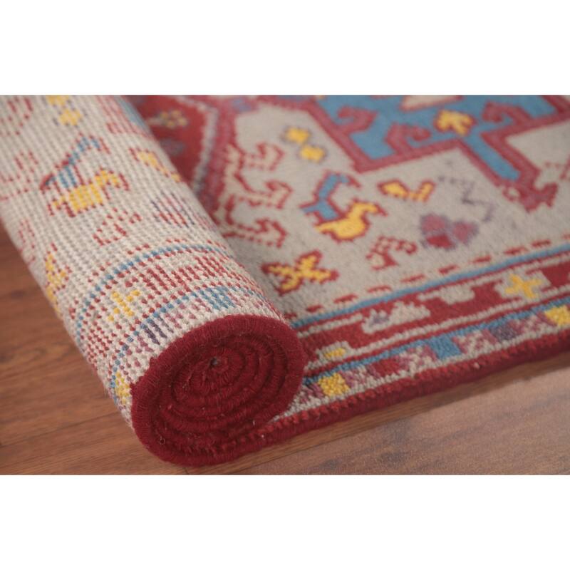 Geometric Grey Kazak Oriental Runner Rug Handmade Wool Carpet - 2'6"x 8'2"