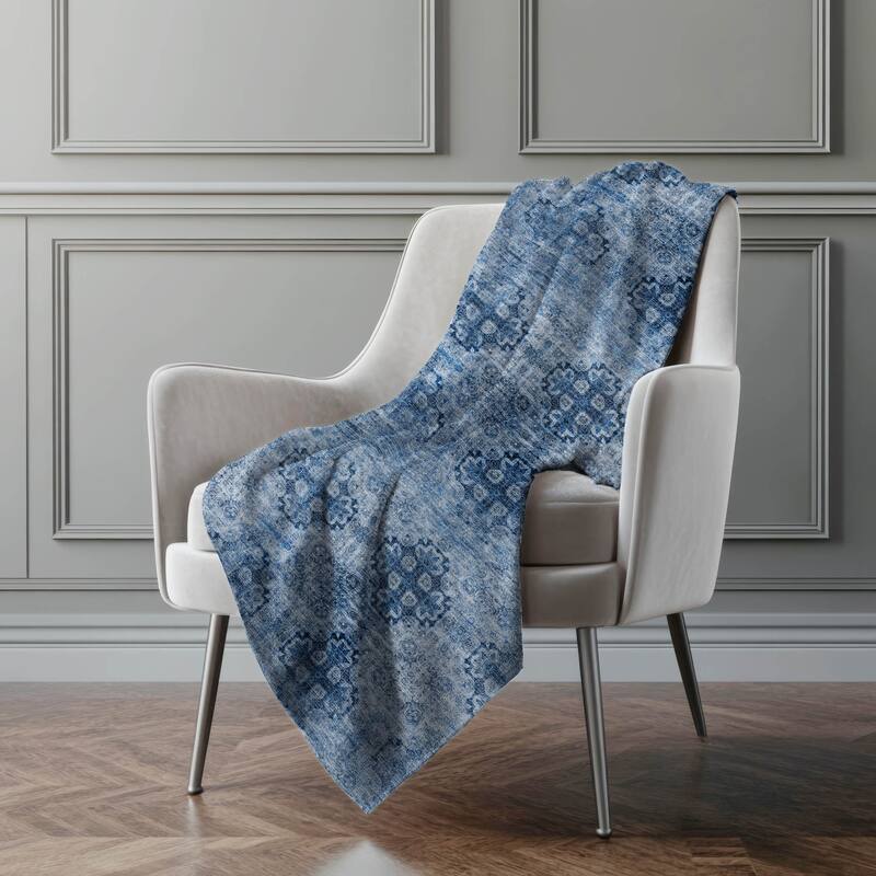 Premium Machine Washable Boho Imprints Sherpa Throw Blanket - Navy - 4'2" x 5'10"