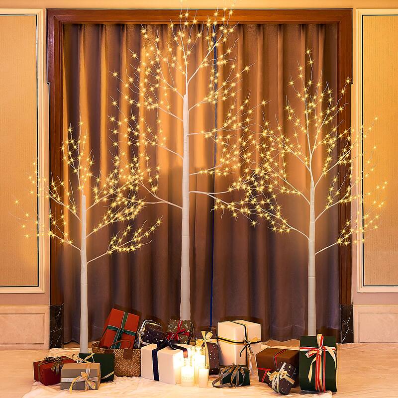 4 & 5 & 6FT Pre-lit Artificial Birch Tree Set with LED Lights,3 Pieces - 3FT+4FT+5FT