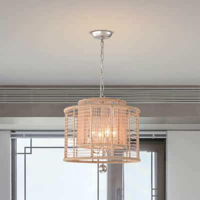 Nessale 18 Inch Jute Design Chandelier with 4 Light - N/A