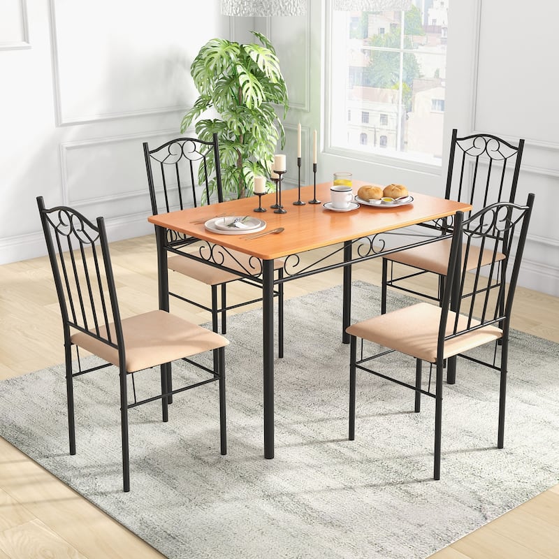 Costway 5 PCS Dining Set Wood Metal 30" Table & 4 Chairs Upholstered - See Details - Brown/Black