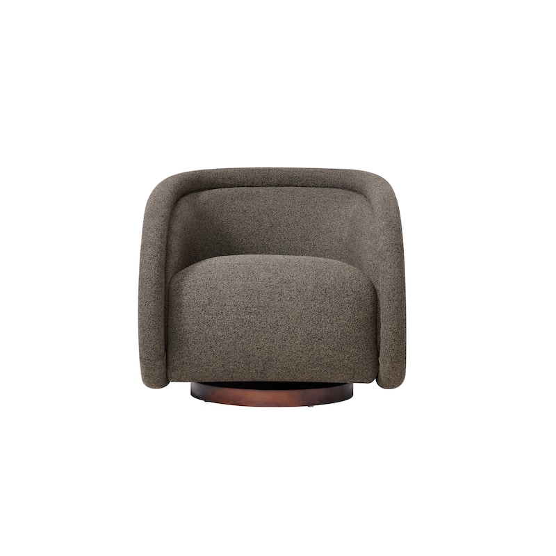 Scott Living - Sabbo Modern Boucle Upholstered 360° Swivel Accent Chair, Walnut-Finished Solid Wood Base & Ergonomic Curved Back