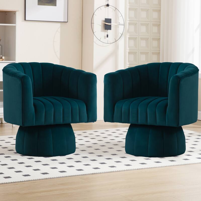 HOMYKA Swivel Accent Barrel Chair Cute Comfy Arm Chair Set 2 - Dark Green