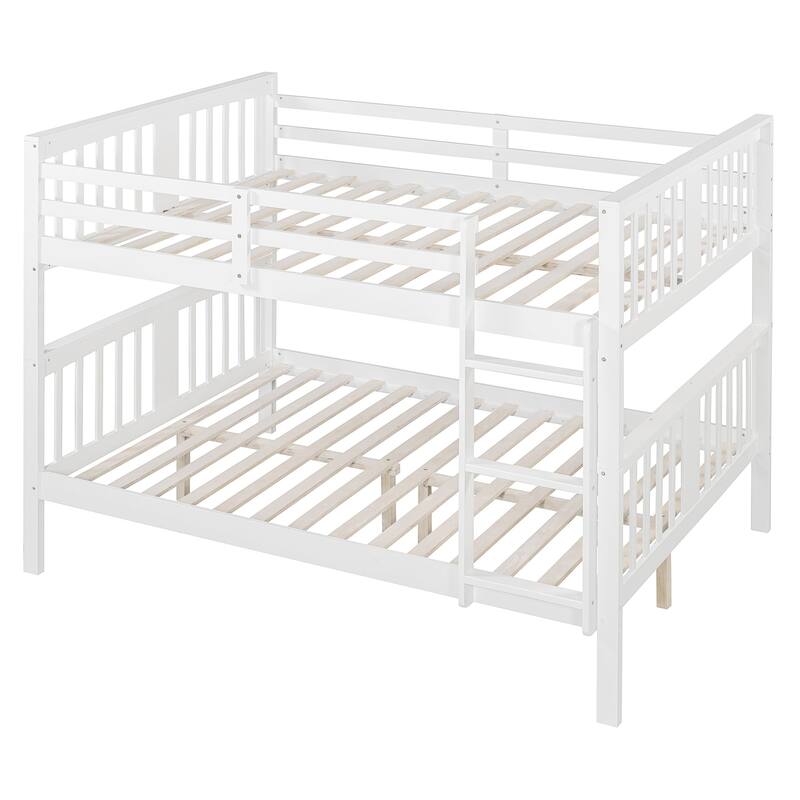 Full Over Full Bunk Bed with Ladder for Bedroom, Guest Room Furniture, Solid Wood Construction