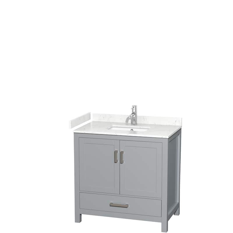 Sheffield Single Bathroom Vanity Set, Cultured Top, No Mirror - 36-Inch Single - Gray, Carrara Cultured Marble Top, Chrome Trim