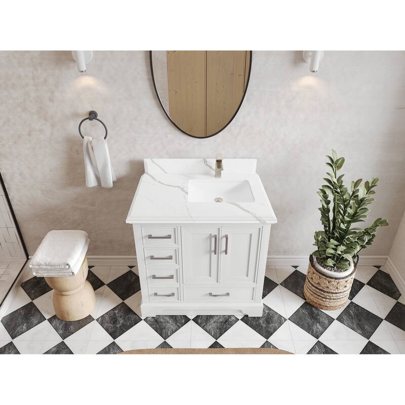 Willow Collections 36 x 22 Charlotte D Right Offset Sink Bathroom Vanity with Countertop