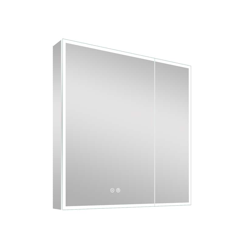 30'' H Recessed or Surface Frameless LED Mirror Cabinet With Defogger, Dimmer, Outlets & USB Ports 