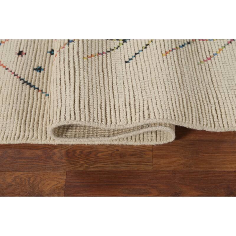 Ivory Geometric Moroccan Oriental Area Rug Handmade Wool Carpet - 5'11"x 9'6"