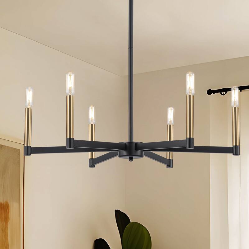 Starskys 8-Light Dimmable Mid-Century Modern Candle Chandelier - 6-Light - Black & Gold