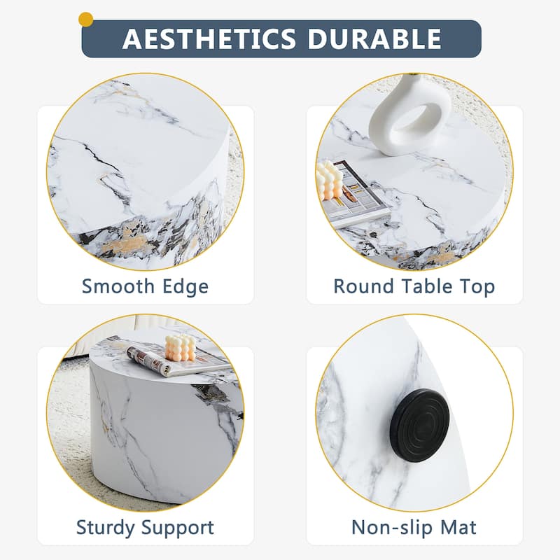 Marble Texture Round MDF Coffee Table: 23.6" Diameter × 11.8" Height, Modern Minimalist Style, Perfect for Living Room