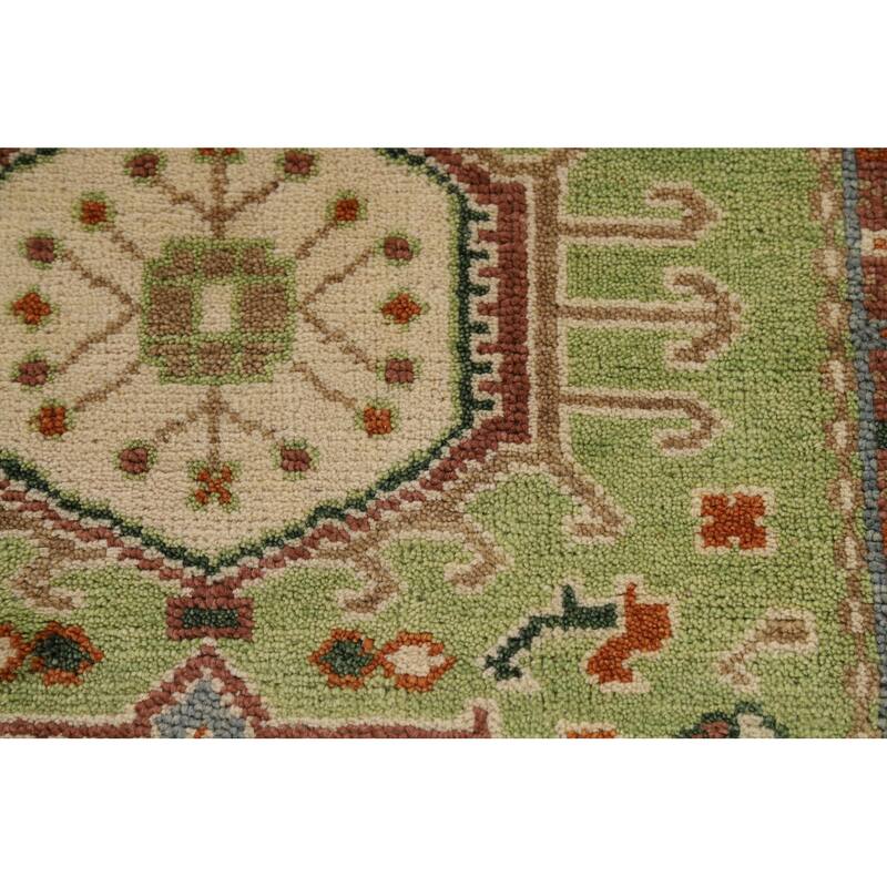Light Green Geometric Khotan Indian Foyer Rug Hand-Knotted Wool Carpet - 2'11"x 5'0"