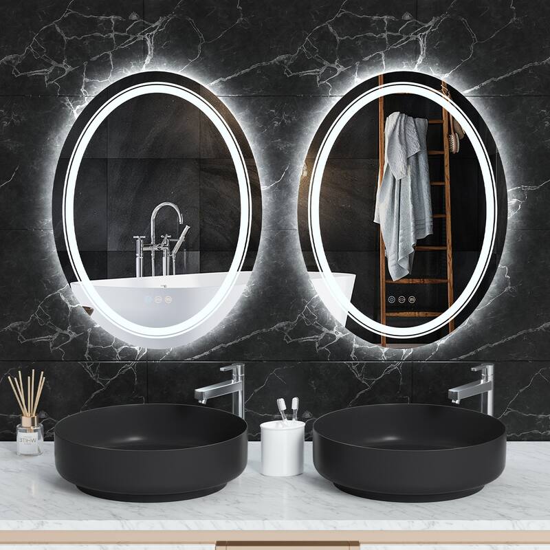 Frameless Oval Wall Mounted LED Bathroom Mirror Anti-Fog Memory - 20X28 Inch