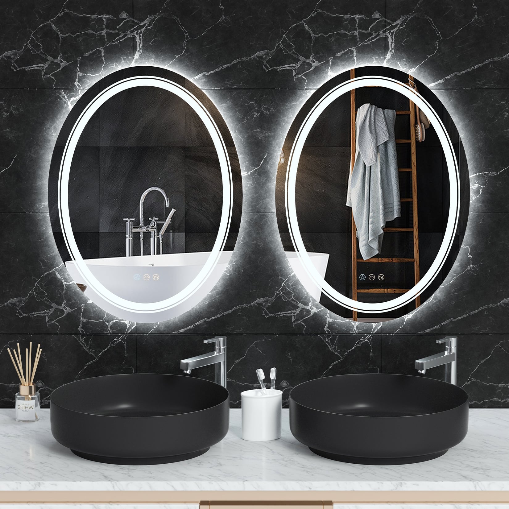 Frameless Oval Wall Mounted LED Bathroom Mirror AntiFog Memory 20X28