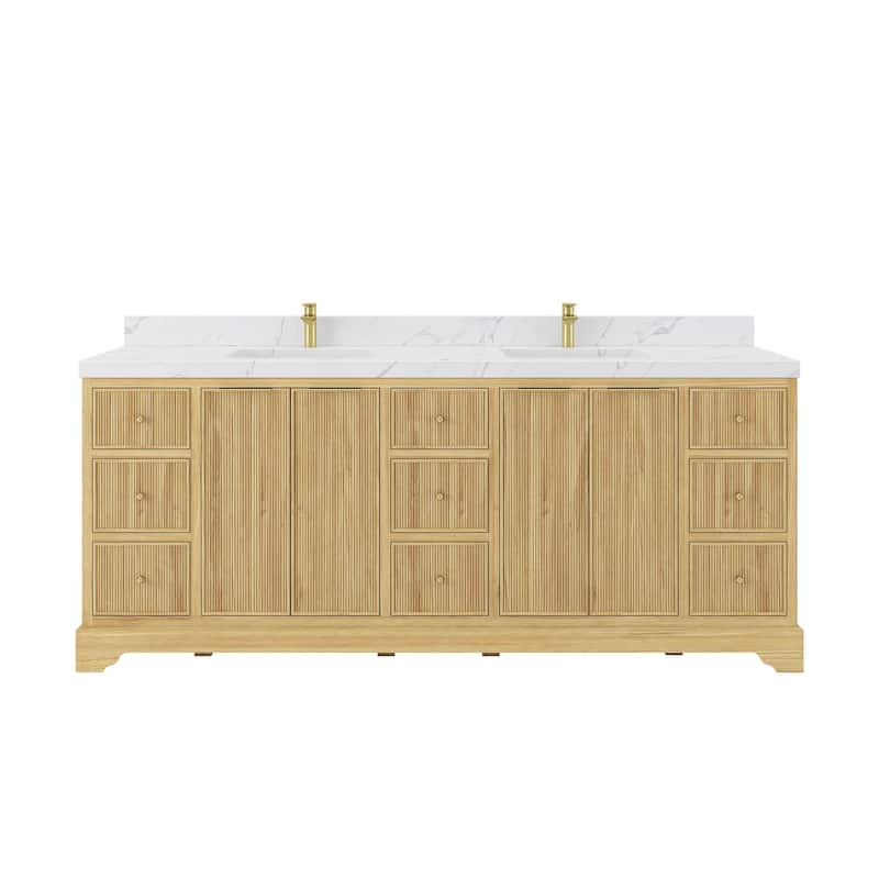 Willow Collections 84 in. W x 22 in. D Austin Solid Teak Wood Double Sink Bathroom Vanity with Countertop
