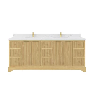 Willow Collections 84 in. W x 22 in. D Austin Solid Teak Wood Double Sink Bathroom Vanity with Countertop