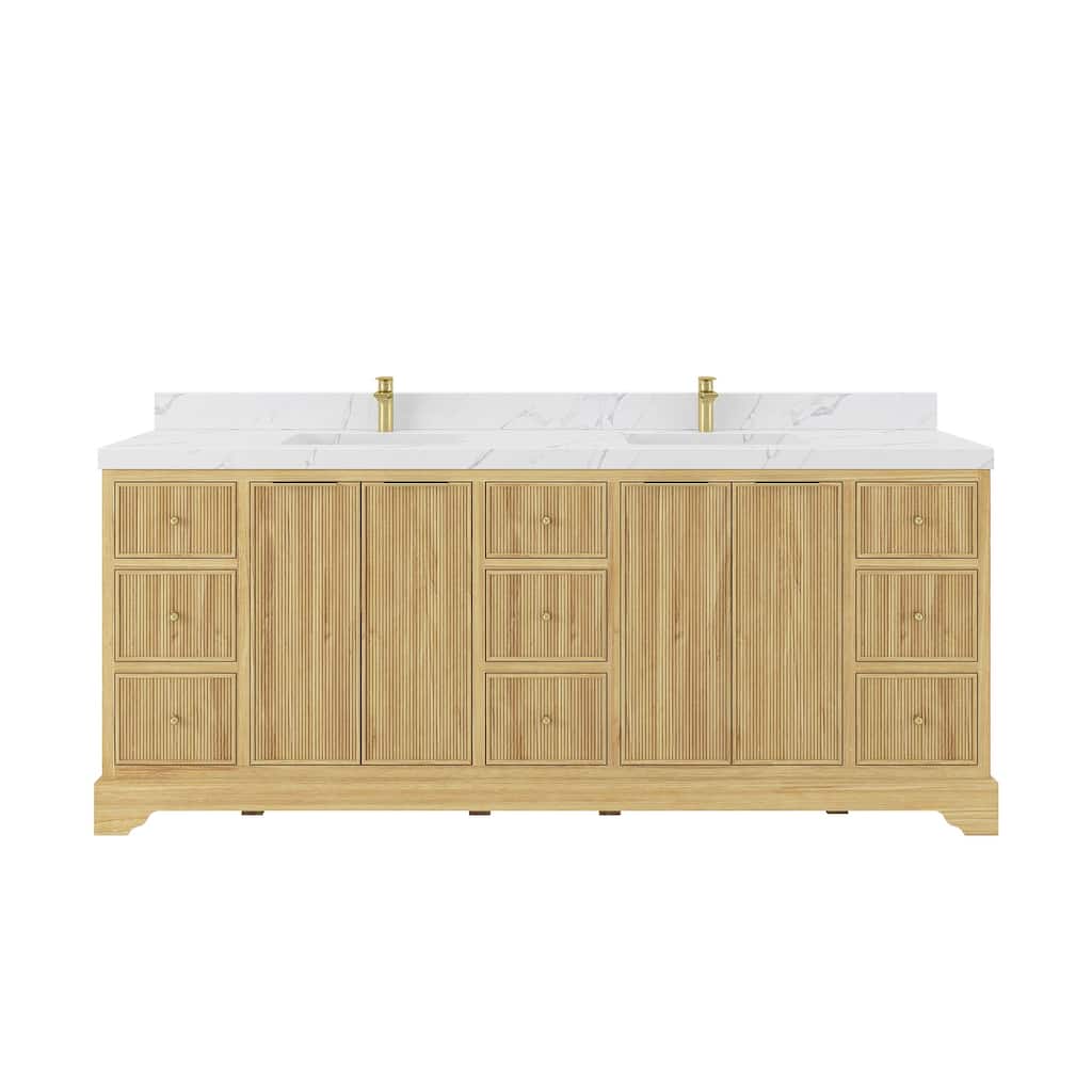 Willow Collections 84 in. W x 22 in. D Austin Solid Teak Wood Double Sink Bathroom Vanity with Countertop