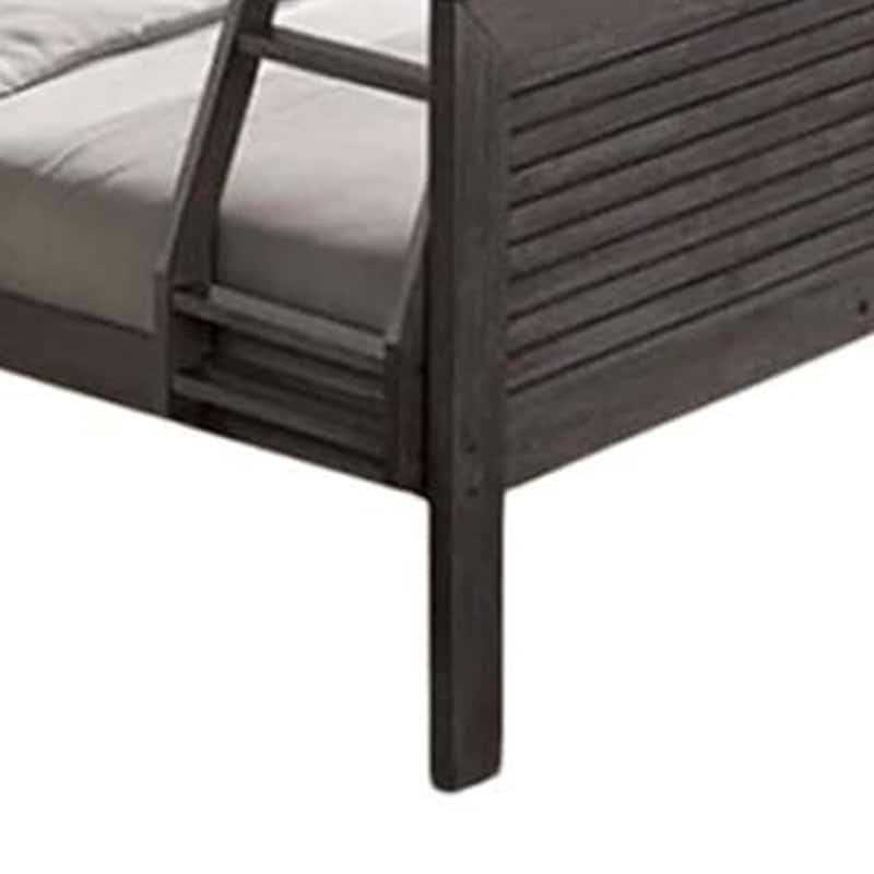 Wexo Twin over Full Bunk Bed, Charcoal Brown Slat Design and Ladder
