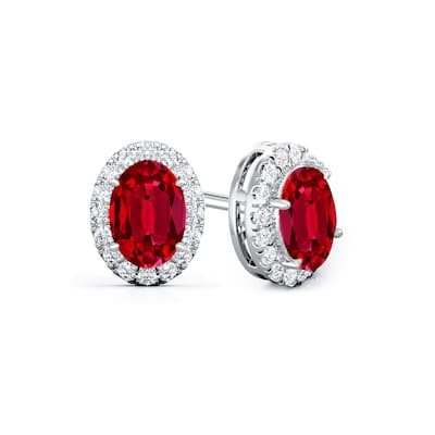 Auriya 14k Gold Lab Grown Gemstone Ruby Stud Earrings Oval 0.25 to 5.00 ct. tw. Halo Push-Back