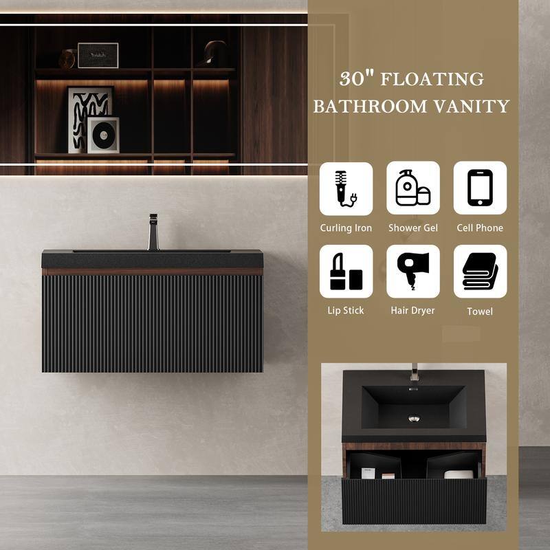 ABRUZZO Floating Vanity with Integrated Top Sink Soft-Close Wall-Mount Bathroom Cabinet