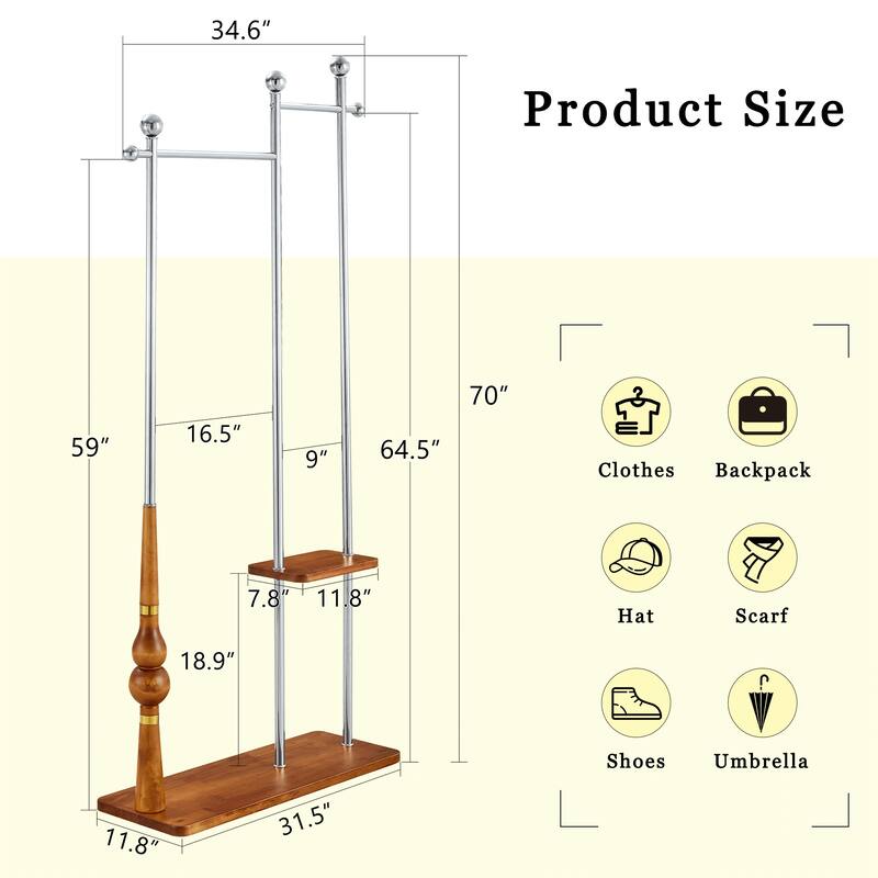 70" Industrial Coat Rack, Heavy Duty Entryway Clothing Rack