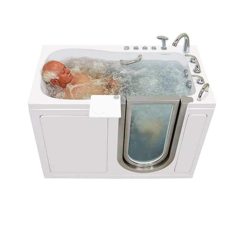 Ella Deluxe 30"x55" Acrylic Air and Hydro Massage Walk-In Bathtub, Inward Swing Door, 5 Piece Fast Fill Faucet, 2" Dual Drain