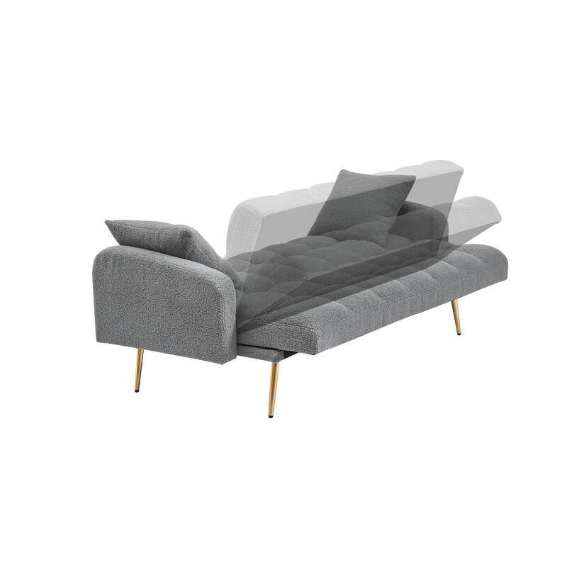 69 Inch Gray Teddy Adjustable Sofa Bed for Small Spaces