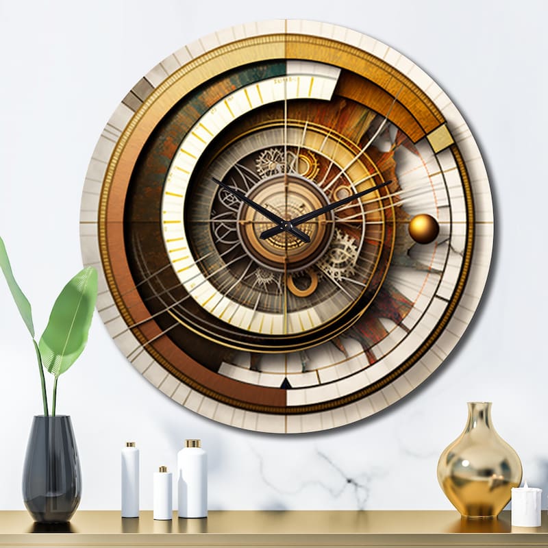 Designart "Caclulating The Universe Vintage Spiral Art I" Abstract Spirals Oversized Wall Clock - 29 In. Wide x 29 In. High