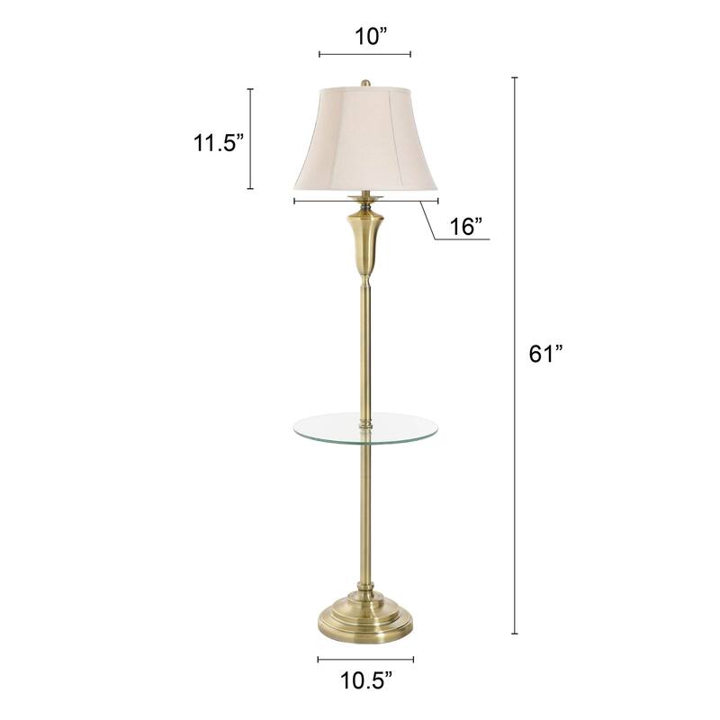 StyleCraft Floor Lamp - Antique Brass Finish - Natural Linen Fabric Shade