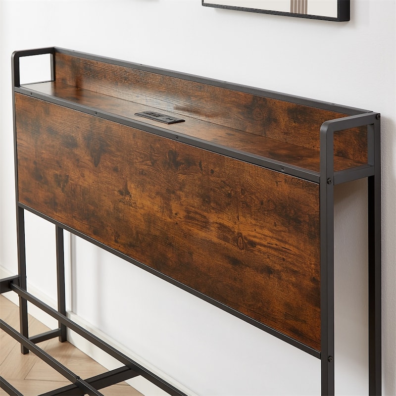 Metal Bed Frame with Charging Station and Slats
