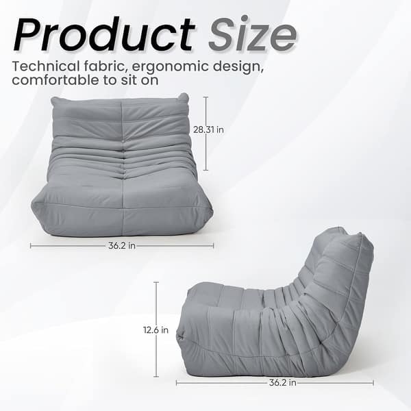 dimension image slide 1 of 5, EROMMY Bean Bag Chair Togo Sofa - 28D Memory Foam Floor Chair for Adults & Kids, Lightweight Fabric Lounger in 5 Colors