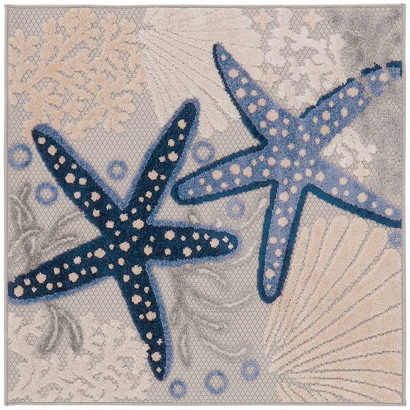 Nourison Aloha Coastal Starfish Indoor/Outdoor Area Rug - 3' x Square - Blue/Grey