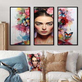 Posterlounge Stampa Su Tela 'Frida Kahlo With Flower Crown' Di Olga Telnova, 40x60 Cm, Pronta Da Appendere, Decorazione Parete Verde