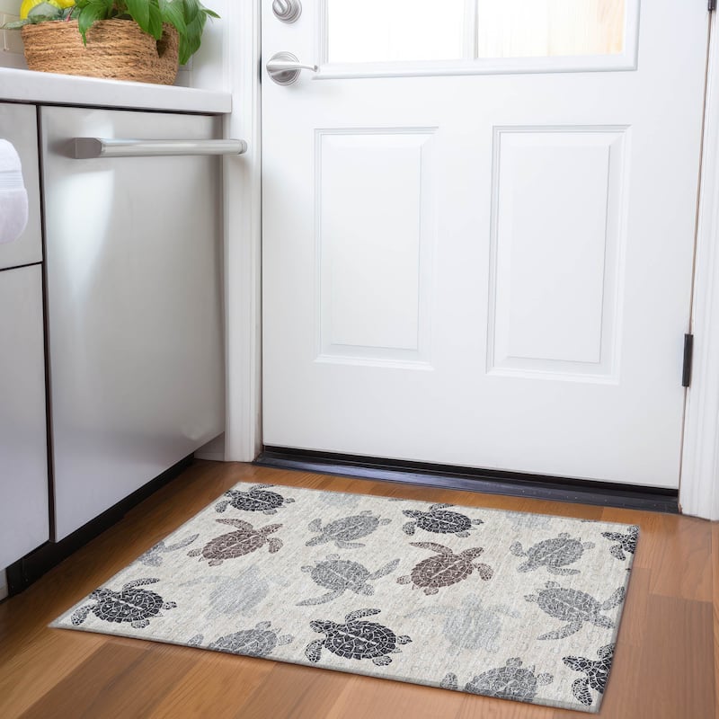 Premium Washable Super Soft Coastal Turtles Mayfield Rug - Sand - 1' 8" x 2' 6" - Rectangle