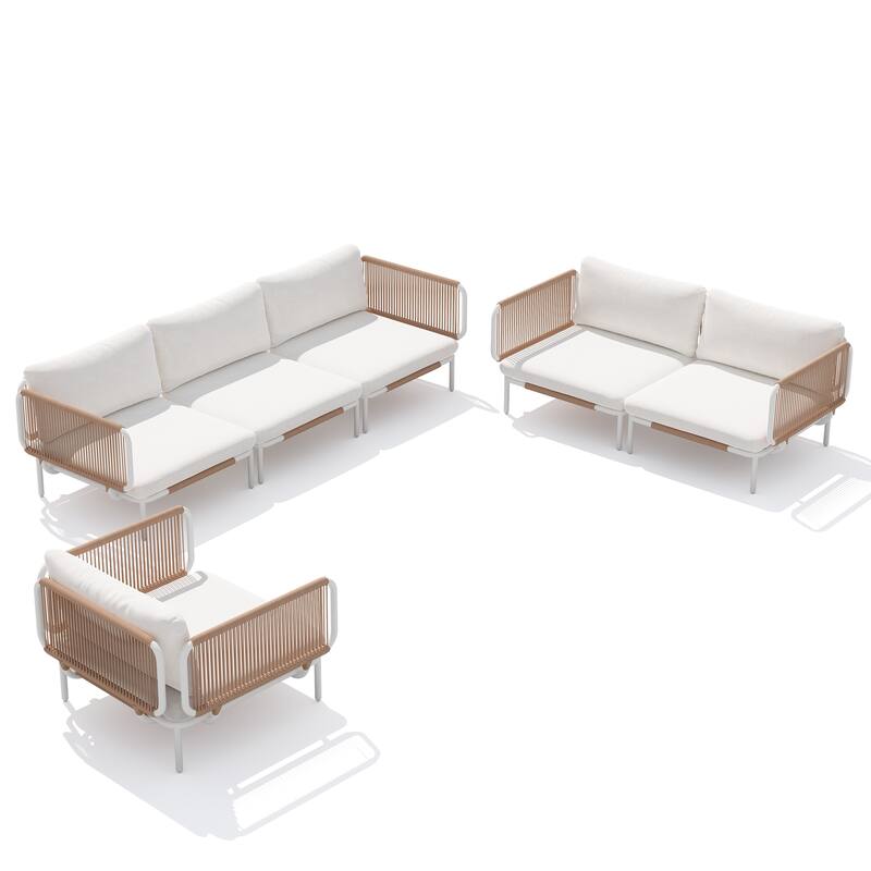 Outdoor Patio Cushion Sectional Sofa Set Furniture DIY Free Combination Set - Beige,6Seat&12arms - 6-Piece