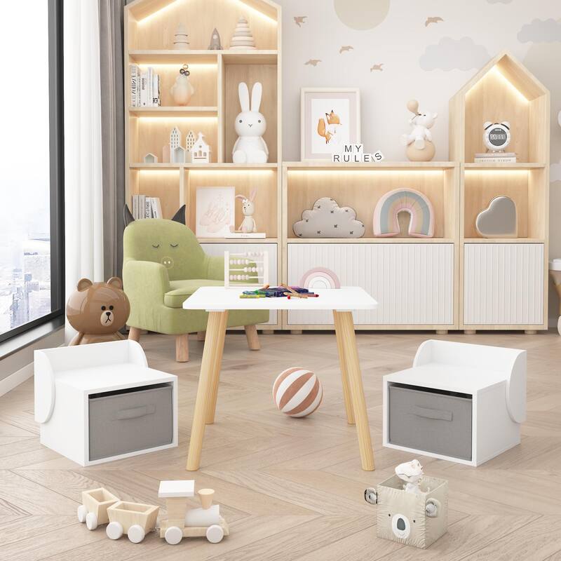 Kids Table and 2 Chair Set with Storage Bins, 3-Piece Toddler Activity Play Table for Arts & Crafts, Reading, Drawing
