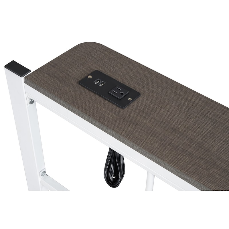 White Queen Size Metal Bed with USB Outlet & Underbed Storage, Mattress Ready