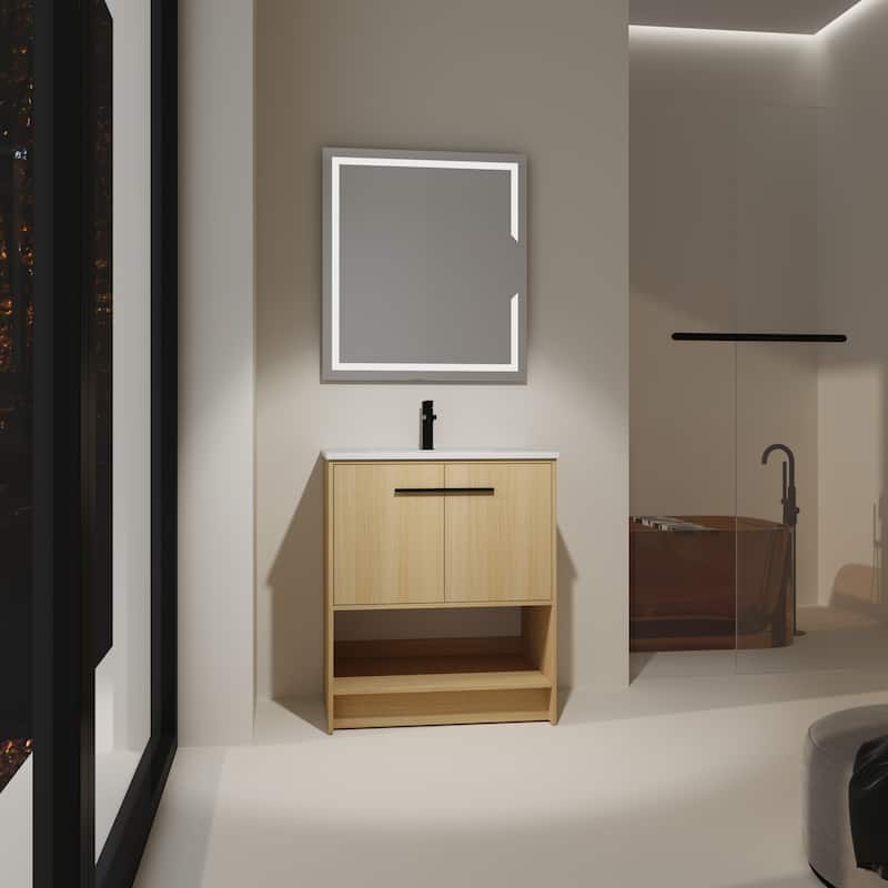 30" Bathroom Vanity with Ceramic Sink, 2 Soft Closing Doors, Freestanding Bathroom Cabinet Vanity